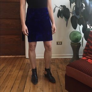 Blue crushed velvet pencil skirt